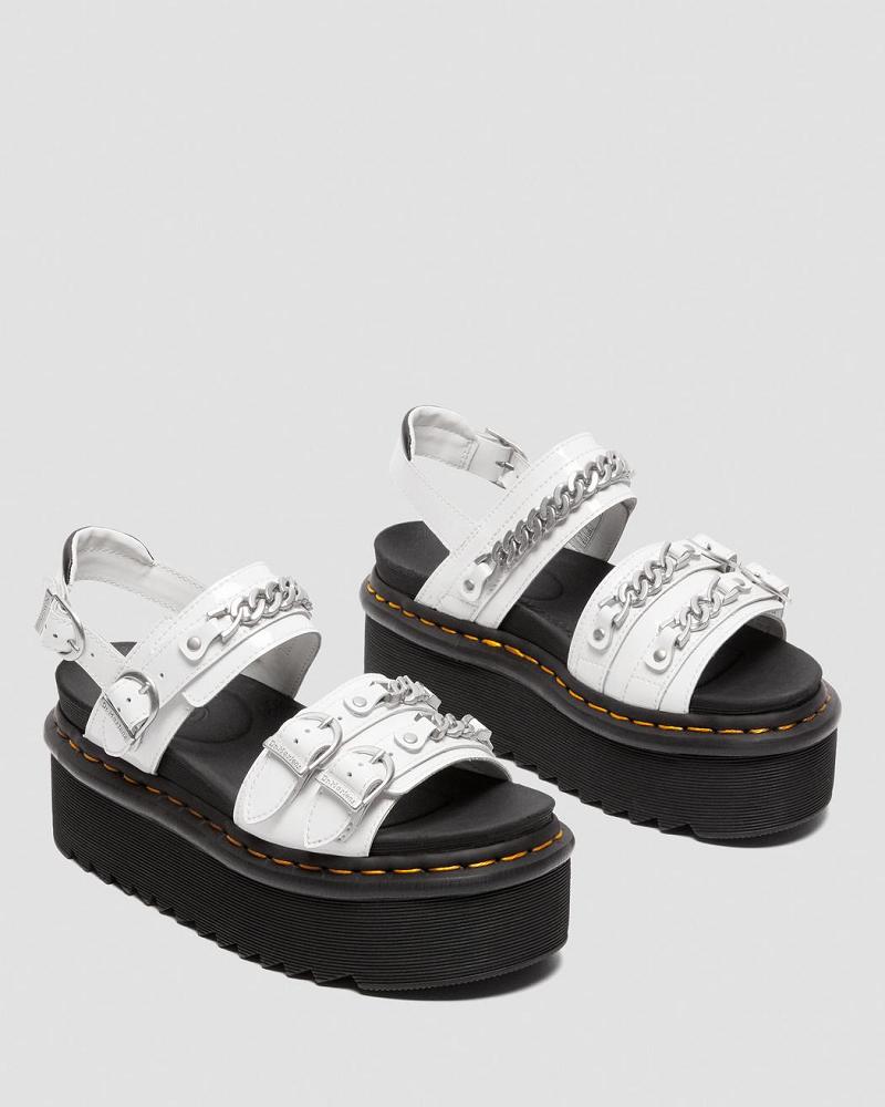 White Women's Dr Martens Voss II Chain Patent Leather Gladiator Sandals | CA 302VRW